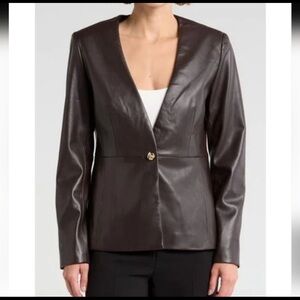 ELIE TAHARI Chocolate Brown Faux LeatherJacket Size 6